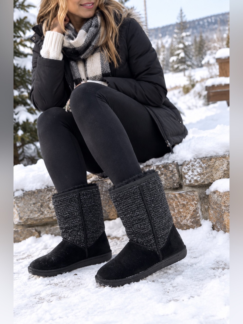 Minnetonka Womens US 8 Slip On Boots - Black & Gray - Fur Lined - Warm